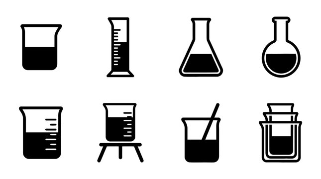 laboratory beaker , black vector icon set collection , white background , SVG and PNG