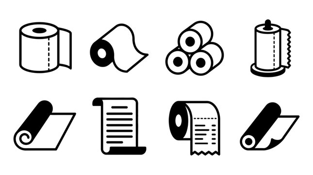 paper roll , black vector icon set collection , white background , SVG and PNG