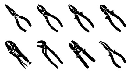 pliers , black vector icon set collection , white background , SVG and PNG