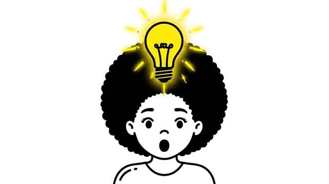 Line drawing of a person with an afro smiling on a white background