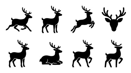 Fototapeta premium reindeer , black vector icon set collection , white background , SVG and PNG