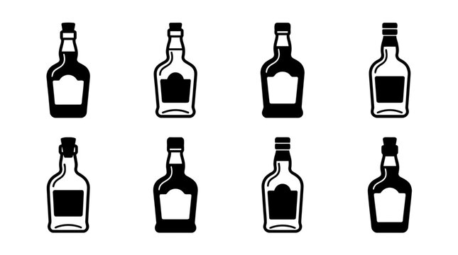 rum bottle , black vector icon set collection , white background , SVG and PNG