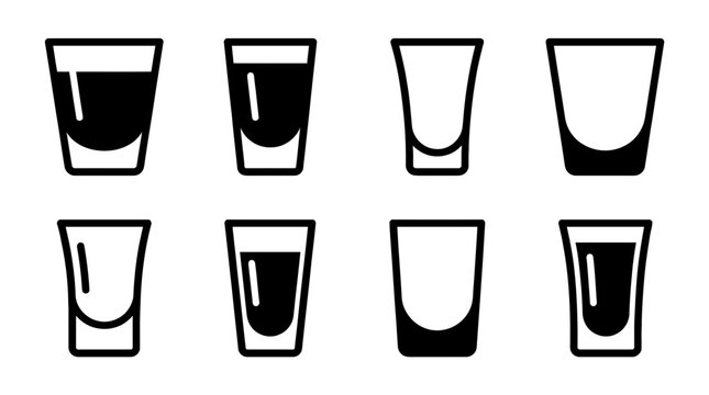 shot glass , black vector icon set collection , white background , SVG and PNG