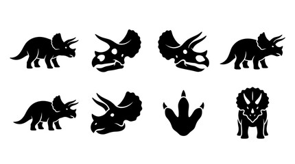 Obraz premium triceratops , black vector icon set collection , white background , SVG and PNG