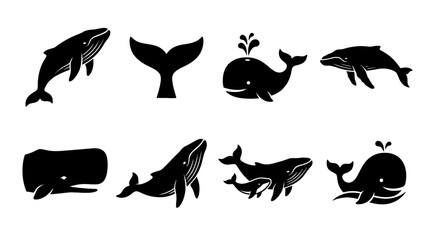 Obraz premium whale , black vector icon set collection , white background , SVG and PNG