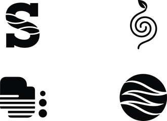 Abstract letter S and swirl wave logo set modern minimal vector black design collection