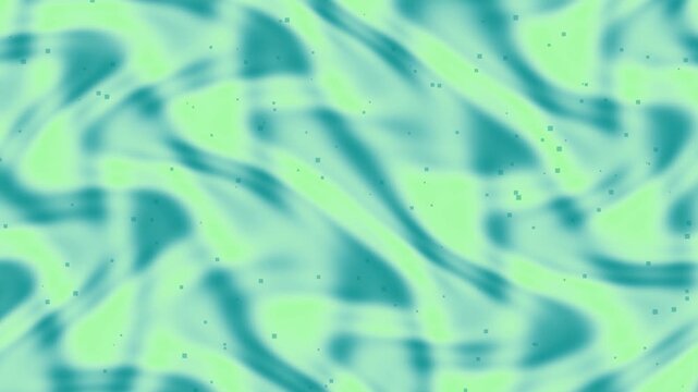 Sharp square particles animation on minty breeze fluid wave background for digital content creation