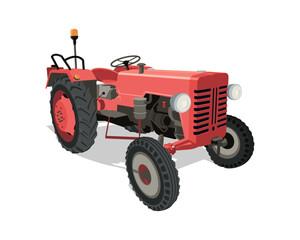 Obraz premium Red Vintage Farm Tractor. Detailed Flat Vector Illustration