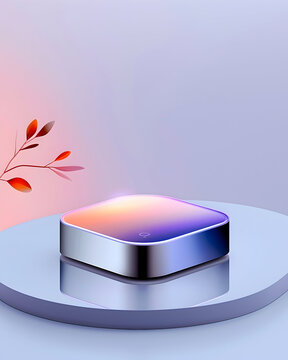 Modern smart device on sleek pedestal with colorful gradient light