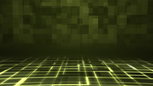 Lime Green Digital Grid Stage with Glowing Lines and Dark Background