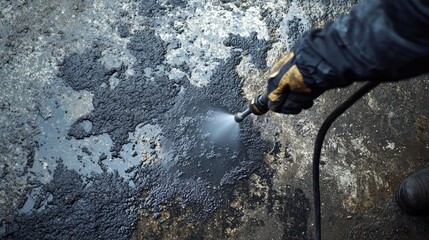 Industrial Cleaning of a Textured Surface with a High-Pressure Sprayer.