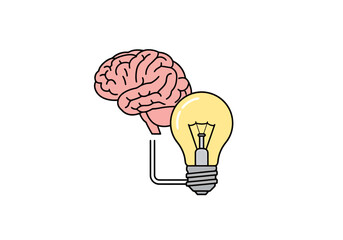 Human Brain Connected to Glowing Lightbulb Symbolizing Innovation and Creative Thought Process For New Ideas and Solutions