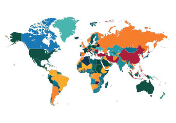 Obraz premium A colorful world map illustration showcasing diverse geographical regions from a global perspective