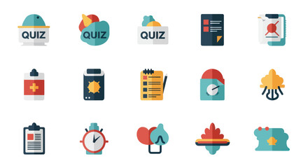 Colorful Flat Design Icons Collection for Quizzes Tests Education and Concepts.