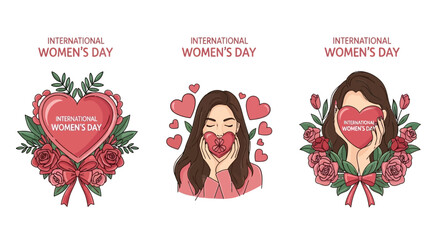 International Women's Day celebration with heart and flowers