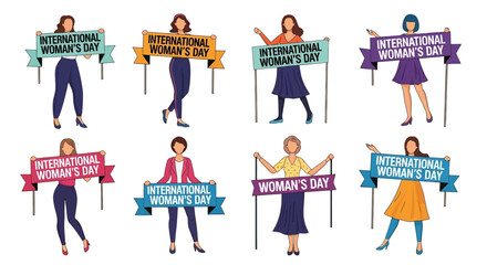 Diverse women holding International Women's Day signs