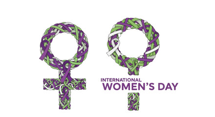 International Women's Day symbol with purple green ribbons