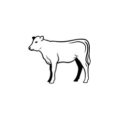Fototapeta premium Simple black line illustration of a cow standing in profile view