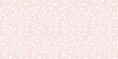 Soft blush botanical pattern with delicate swirling leaves creating a seamless pastel background. Elegant floral inspired design ideal for wallpaper, textile, packaging, and modern surface . © NisatFarjana