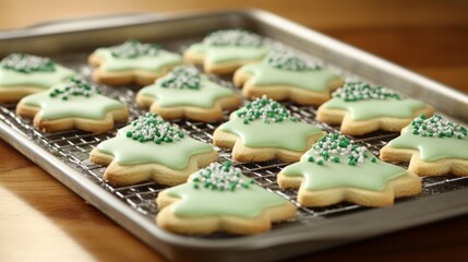 Fototapeta premium Festive Christmas Tree Cookies with Icing Decorations