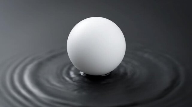 White sphere creating ripples on dark water surface, abstract concept, minimal