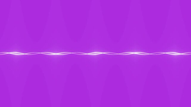 Abstract glowing white sinusoidal wave animation visualization moving horizontally across a vibrant solid purple background illustrating sound frequency or digital data flow.