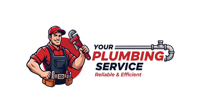 Professional plumbing service logo with skilled plumber character.