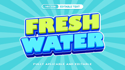Vibrant 3D fresh water text effect with bold typography, perfect for refreshing drink advertisements, product labels, and nature-themed graphic designs requiring a cool, clean look © habibi