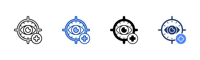 Obraz premium Ophthalmology Solid color and black line drawing vector illustration set