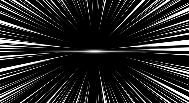 Dynamic speed lines bursting from the center creating a sense of momentum and velocity in monochrome