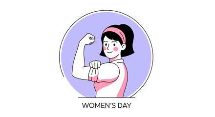 Obraz premium Dynamic depiction of a powerful woman flexing her bicep, embodying confidence, strength, and the spirit of celebration