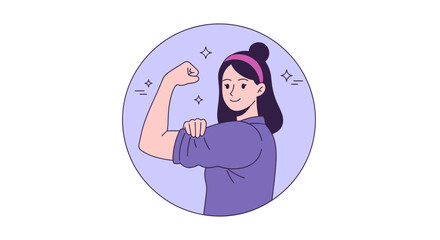 Obraz premium Empowered Woman Flexing Bicep, Symbolizing Strength, Confidence, and Female Empowerment for Wellness and Success