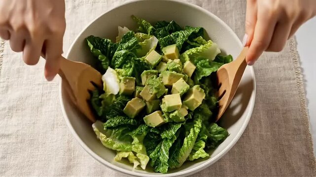 Fresh Caesar Salad with Avocado - Healthy Food Bowl Overhead Shot for Restaurant Menu Website or Wellness Blog Content Delicious and Vibrant