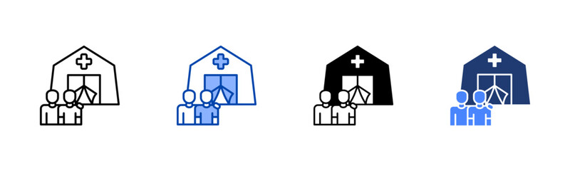Fototapeta premium Crisis Shelter Solid color and black line drawing vector illustration set