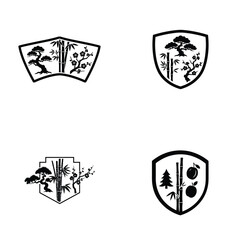Japanese pine bamboo and plum crest vector icons set isolated on white for asian culture design