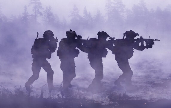 Special forces unit on mission deep in the jungle