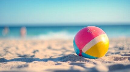Obraz premium Colorful Beach Ball on Sandy Shoreline