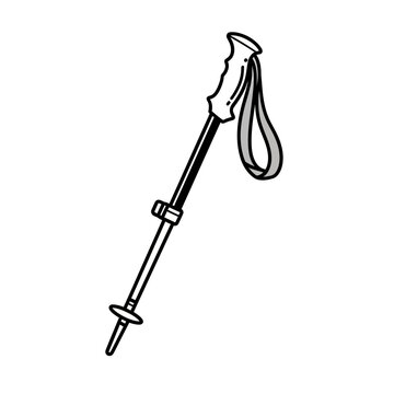 Trekking pole icon, outdoor hiking equipment, hand-drawn illustration