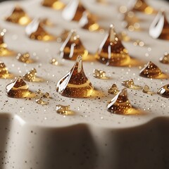 Abstract Composition of Golden Droplets and Glitter on a Neutral Surface