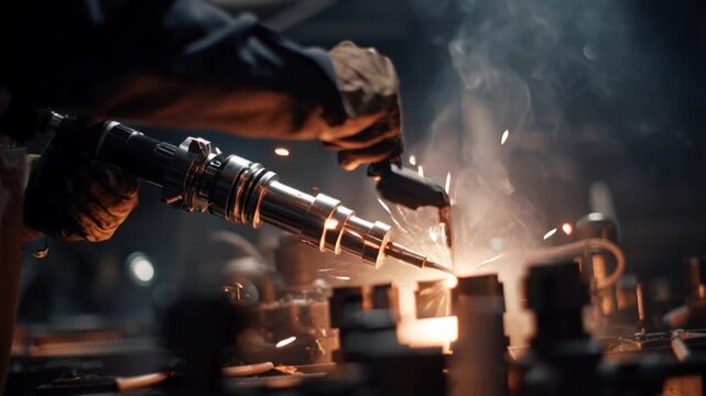 Industrial worker welding metal with sparks