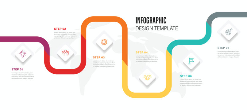Steps business data visualization timeline process infographic template design. Abstract business rounded infographic template with 6 options. Vector illustration.