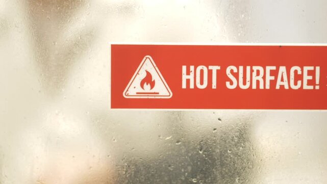 Warning sign shows hot surface in a busy area