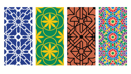 Moroccan Zellige Tile Geometric Pattern Icon Set, Mosaic Ceramic Texture Ornament Collection