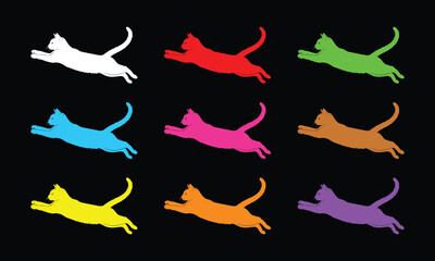 Colorful Leaping Cat Silhouette Pop Art Grid, Jumping Kitten Minimalist Vector Set © GHULAM Abbbas
