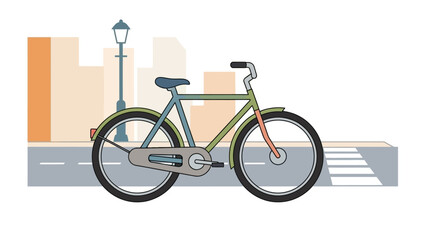 Fototapeta premium Bicycle on City Street with Buildings and Lamppost.