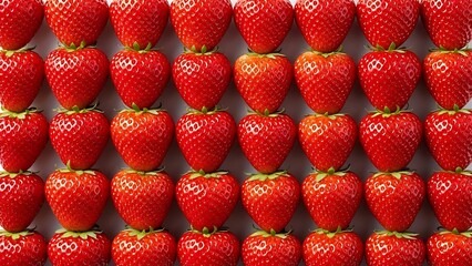 Perfectly arranged strawberries create vibrant background texture composition