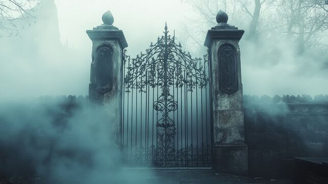 A gate with a foggy mist surrounding it