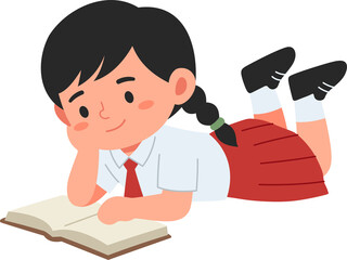 Young girl with pigtails reading a book, ideal for education, children&rsquo;s content, or learning resources.
