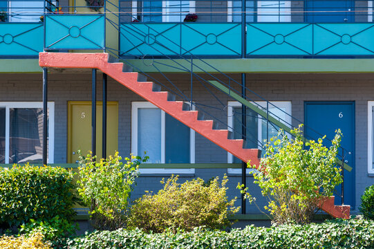 USA, Washington State, Seattle.  Architectural detail of Mid Century Modern style motel