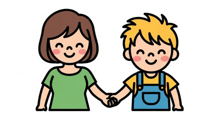 Smiling children holding hands in colorful cartoon illustration